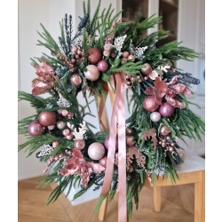 Duży wieniec zimowy świąteczny Bożonarodzeniowy Pudrowy Róż